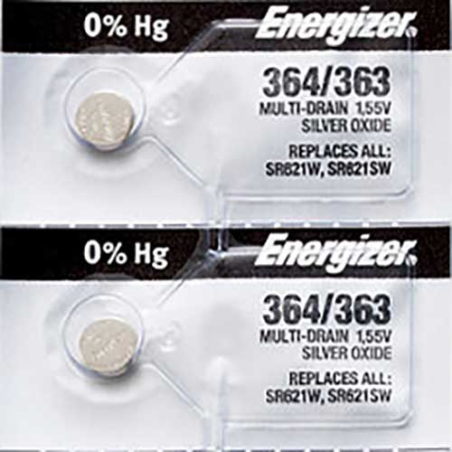 2 x Energizer 364 Watch Batteries, 1.55V, 0% MERCURY equivalent SR621SW