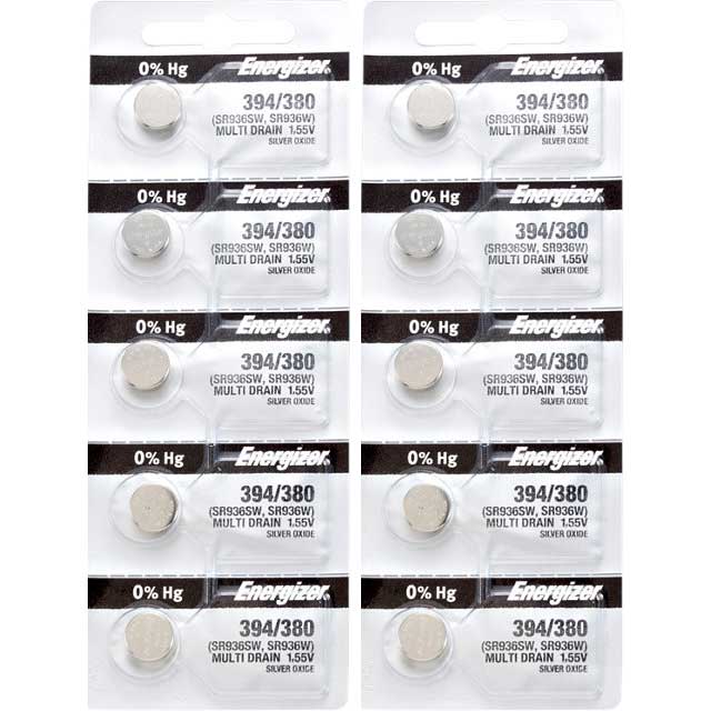 10 x Energizer 394 Watch Batteries, 1.55V,0% MERCURY equivalent SR936SW, 380, 936, AG9