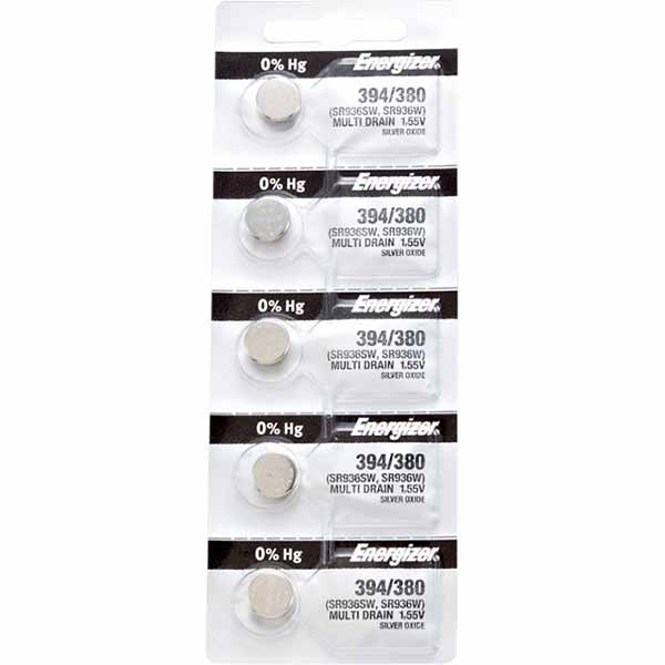 5 x Energizer 394 Watch Batteries, 1.55V, 0% MERCURY equivalent SR936SW, 380, 936, AG9