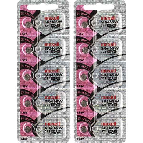 10 x Maxell 321 Watch Batteries, 0% MERCURY equivalent SR616SW Battery