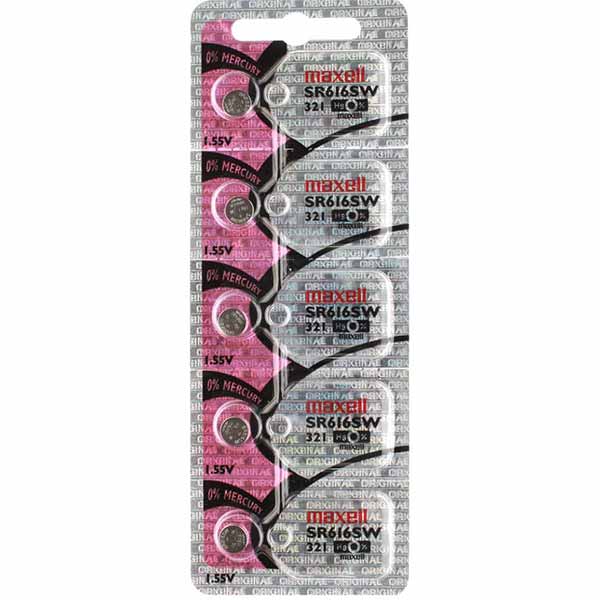 5 x Maxell 321 Watch Batteries, 0% MERCURY equivalent SR616SW Battery