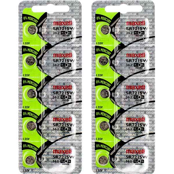 10 x Maxell 362 Watch Batteries, 0% MERCURY equivalent SR721SW Battery