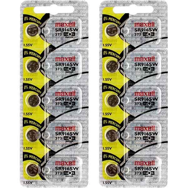 10 x Maxell 373 Watch Batteries, 0% MERCURY equivalant SR916W Battery