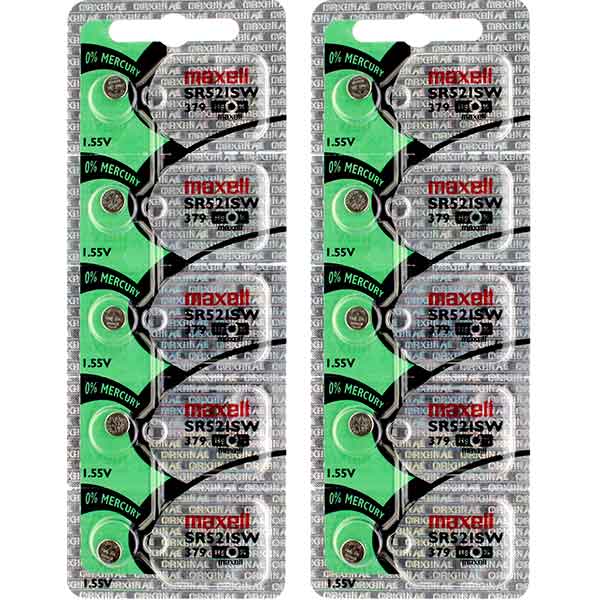 10 x Maxell 379 Watch Batteries, 0% MERCURY equivalent SR521SW Battery