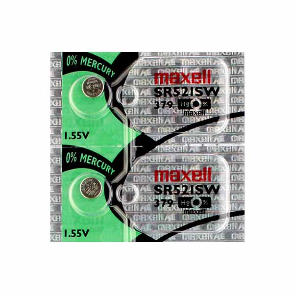 2 x Maxell 379 Watch Batteries, 0% MERCURY equivalent SR521SW Battery