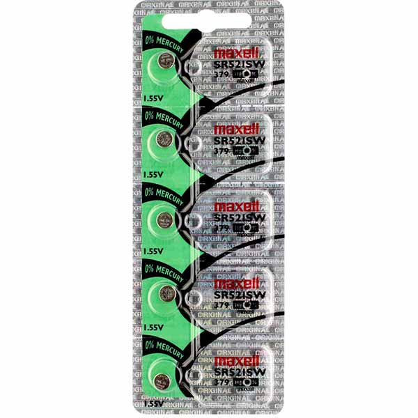 5 x Maxell 379 Watch Batteries, 0% MERCURY equivalent SR521SW Battery