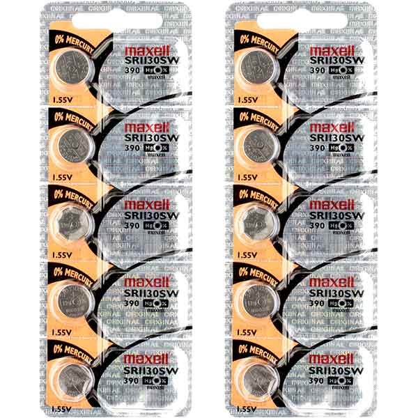 10 x Maxell 390 Watch Batteries, 0% MERCURY equivalent SR1130S Battery