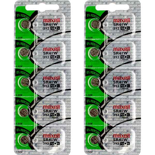 10 x Maxell 392 Watch Batteries, 0% MERCURY equivalent SR41W Battery