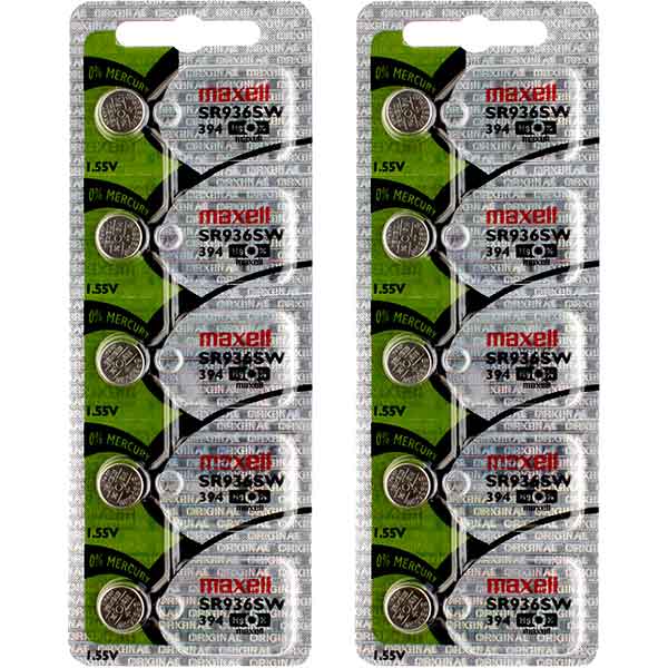 10 x Maxell 394 Watch Batteries, 0% MERCURY equivalent SR936SW, 936, AG9 Battery