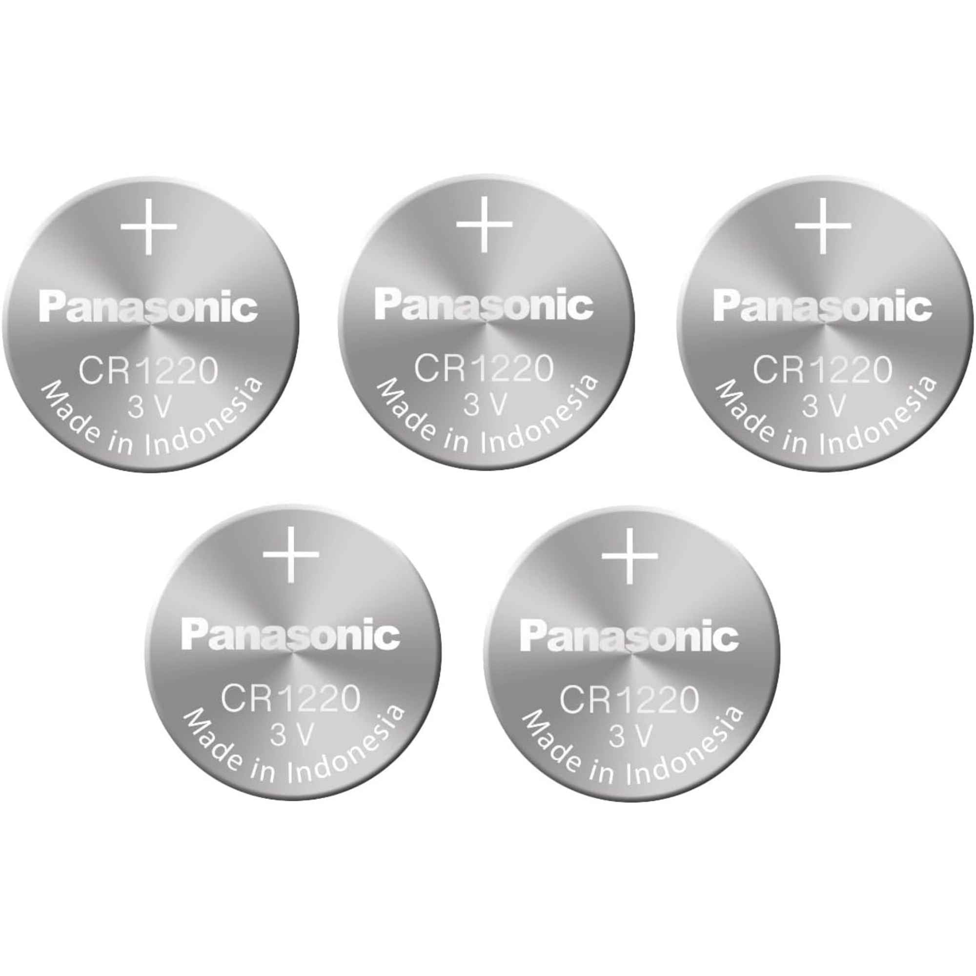 5 x Panasonic 1220 Batteries, 3V Lithium CR1220