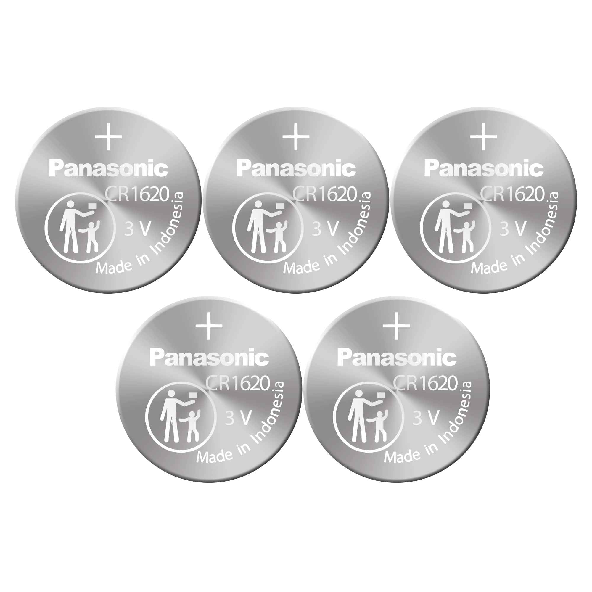 5 x Panasonic 1620 Batteries, 3V Lithium CR1620