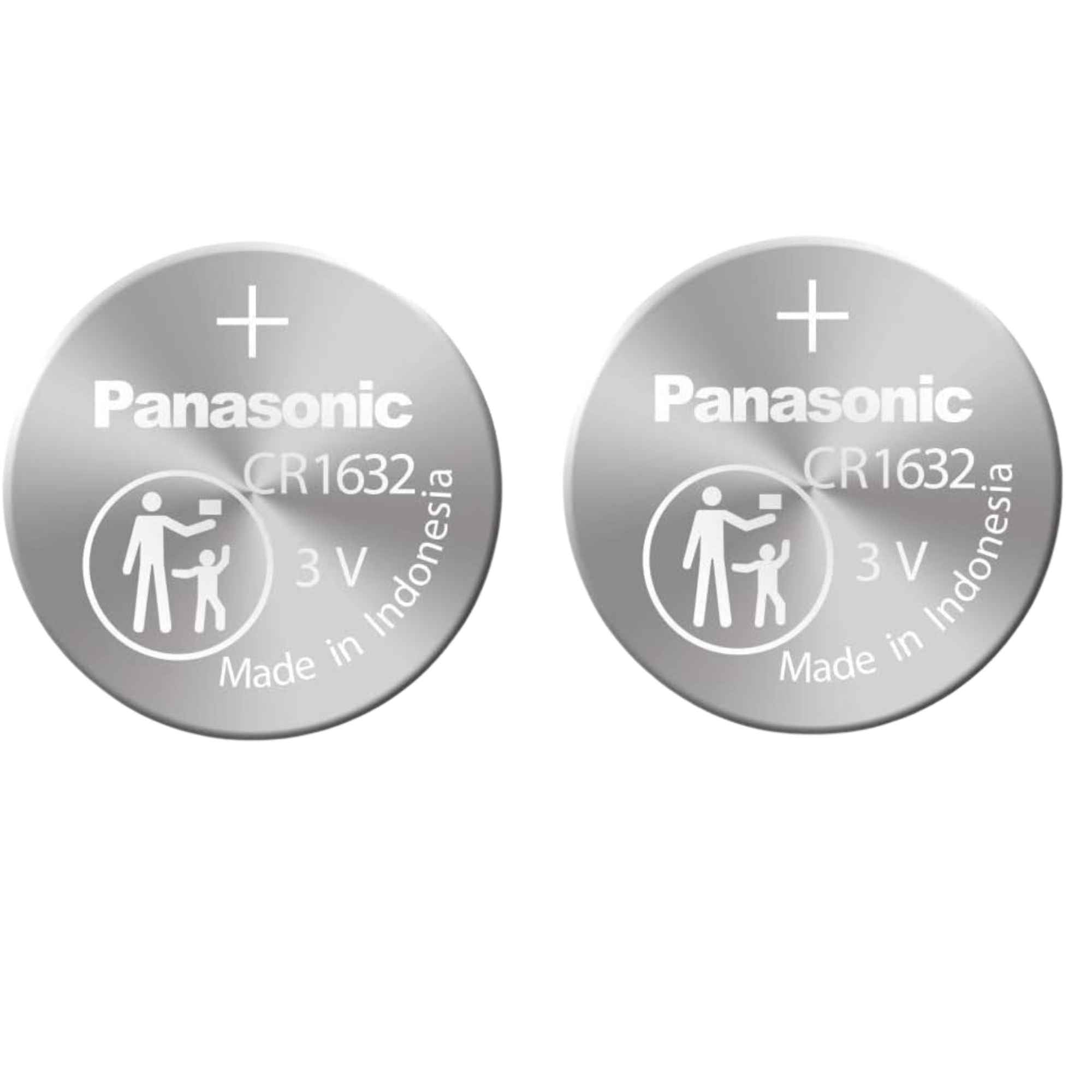 2 x Panasonic 1632 Batteries, 3V Lithium CR1632