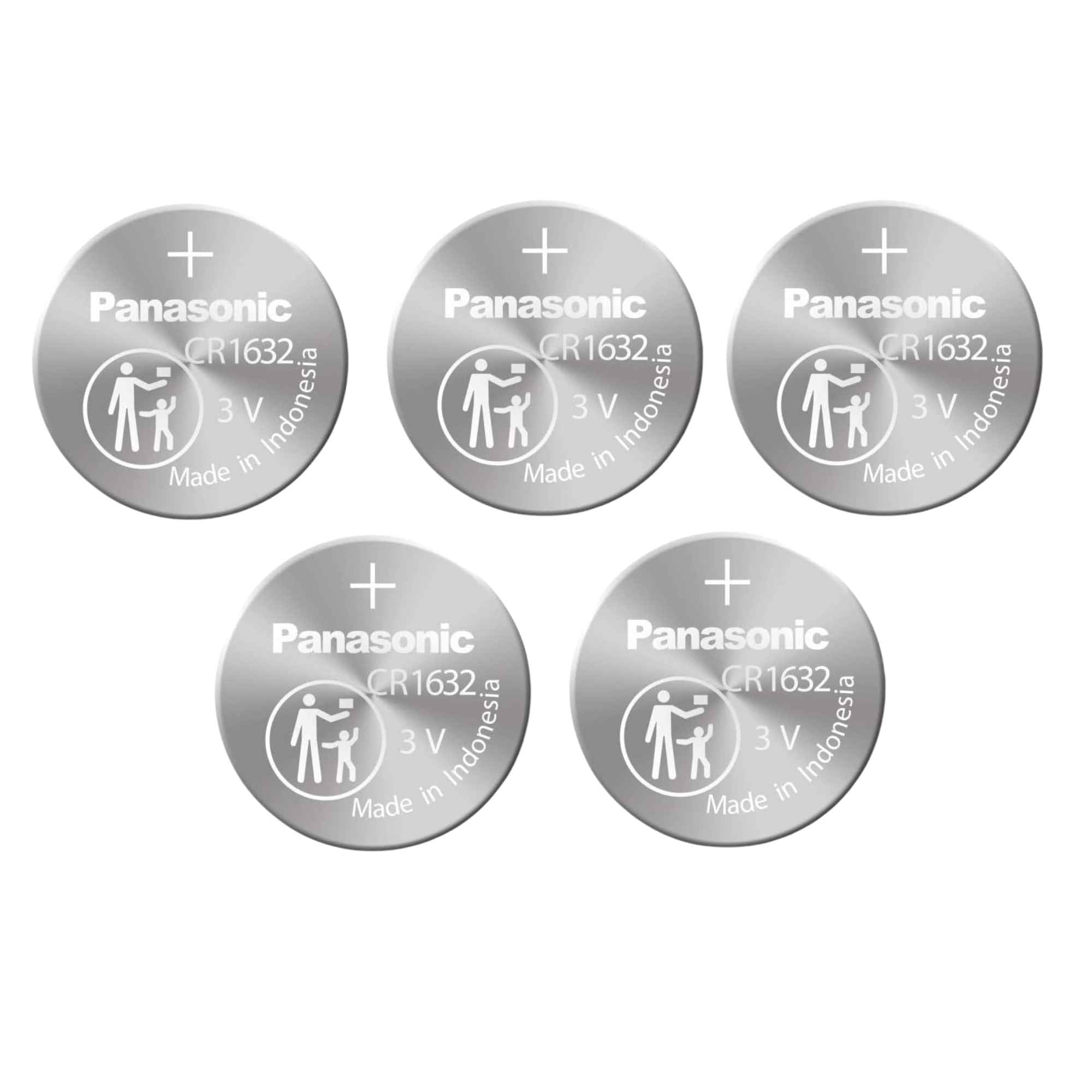 5 x Panasonic 1632 Batteries, 3V Lithium CR1632