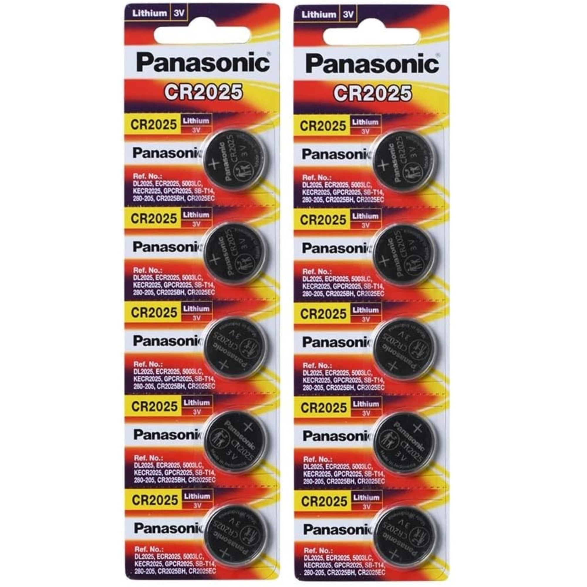 10 x Panasonic 2025 Batteries, 3V Lithium CR2025