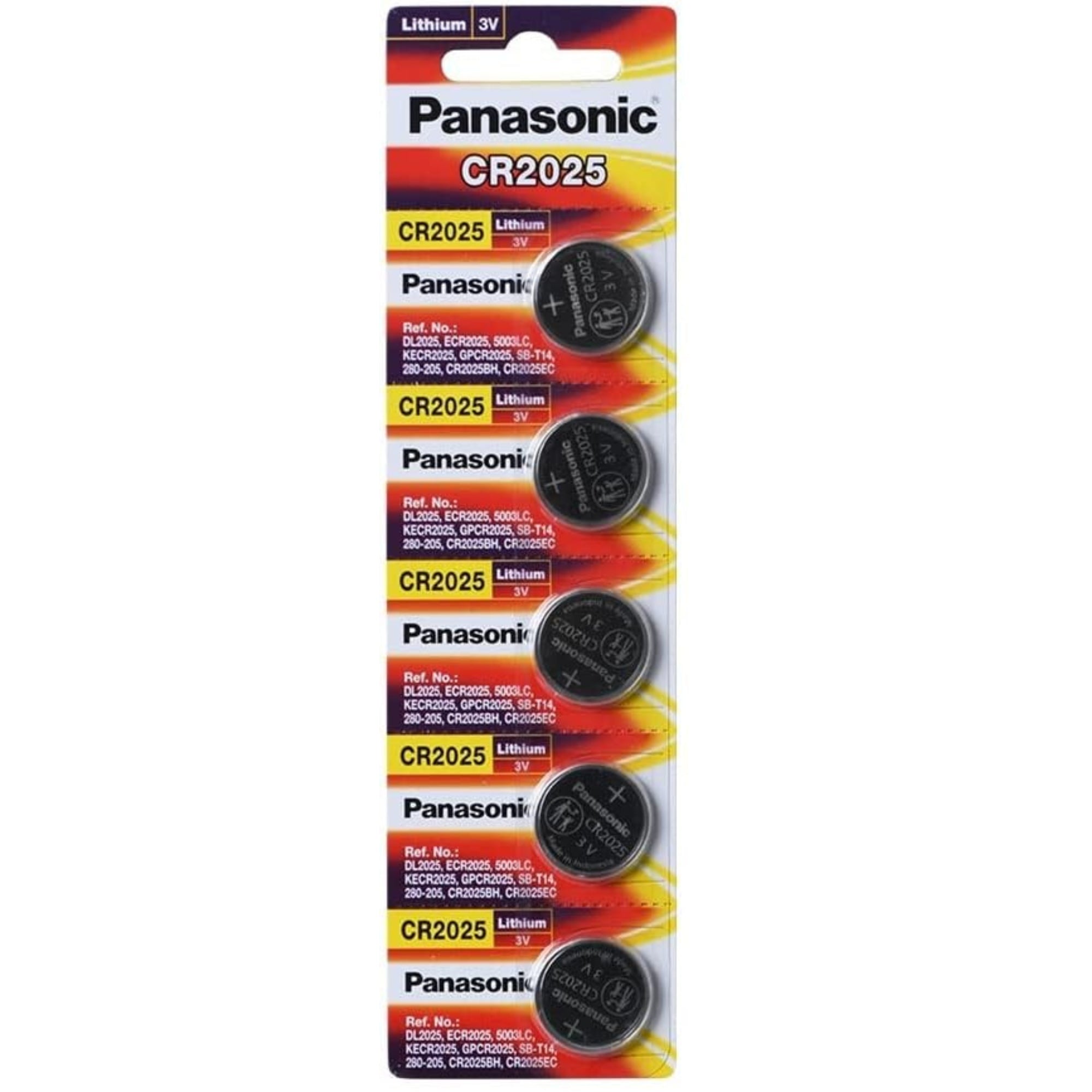 5 x Panasonic 2025 Batteries, 3V Lithium CR2025