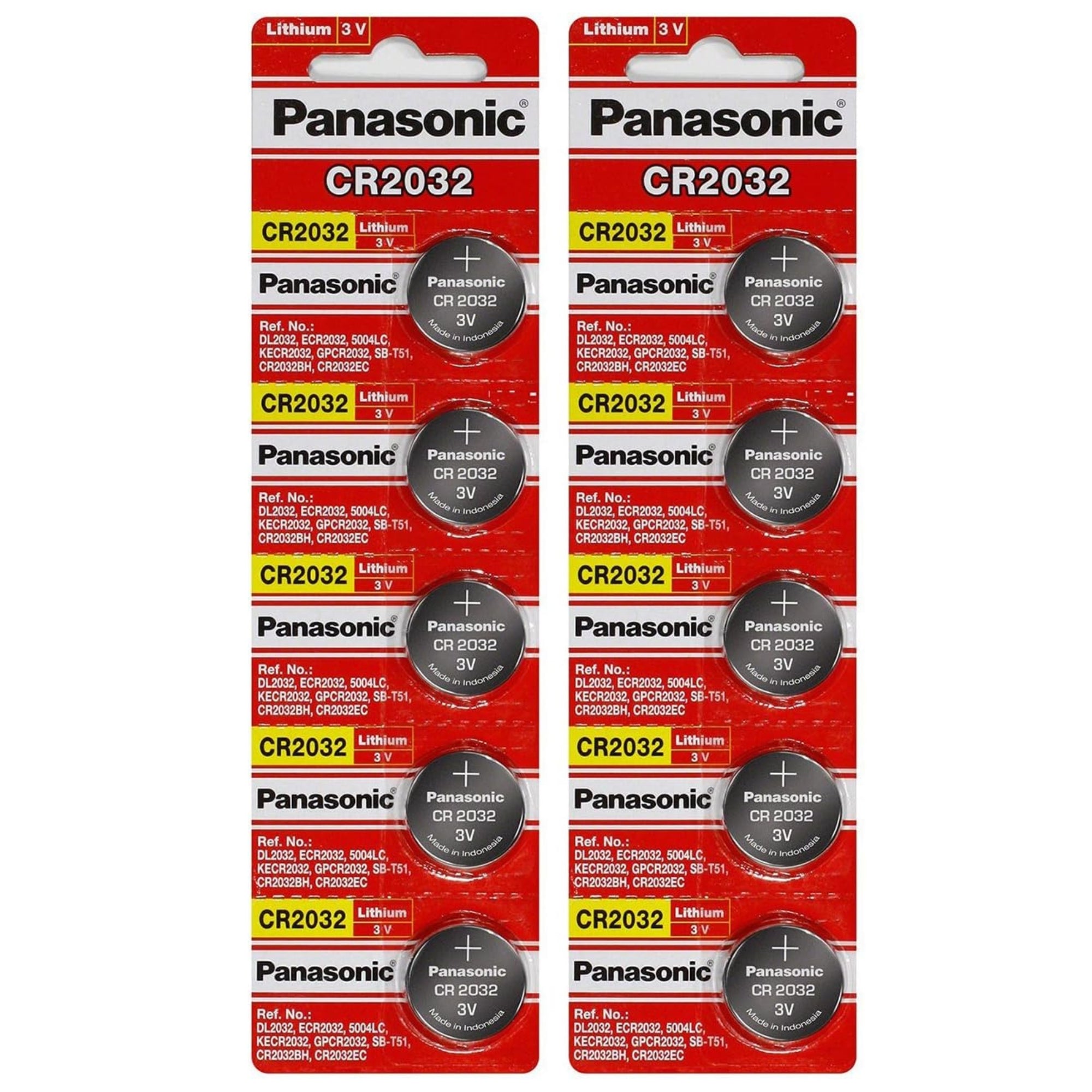 10 x Panasonic 2032 Batteries, 3V Lithium CR2032