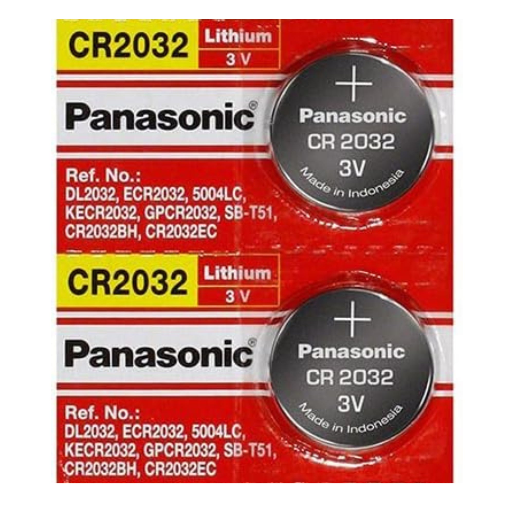 2 x Panasonic 2032 Batteries, 3V Lithium CR2032