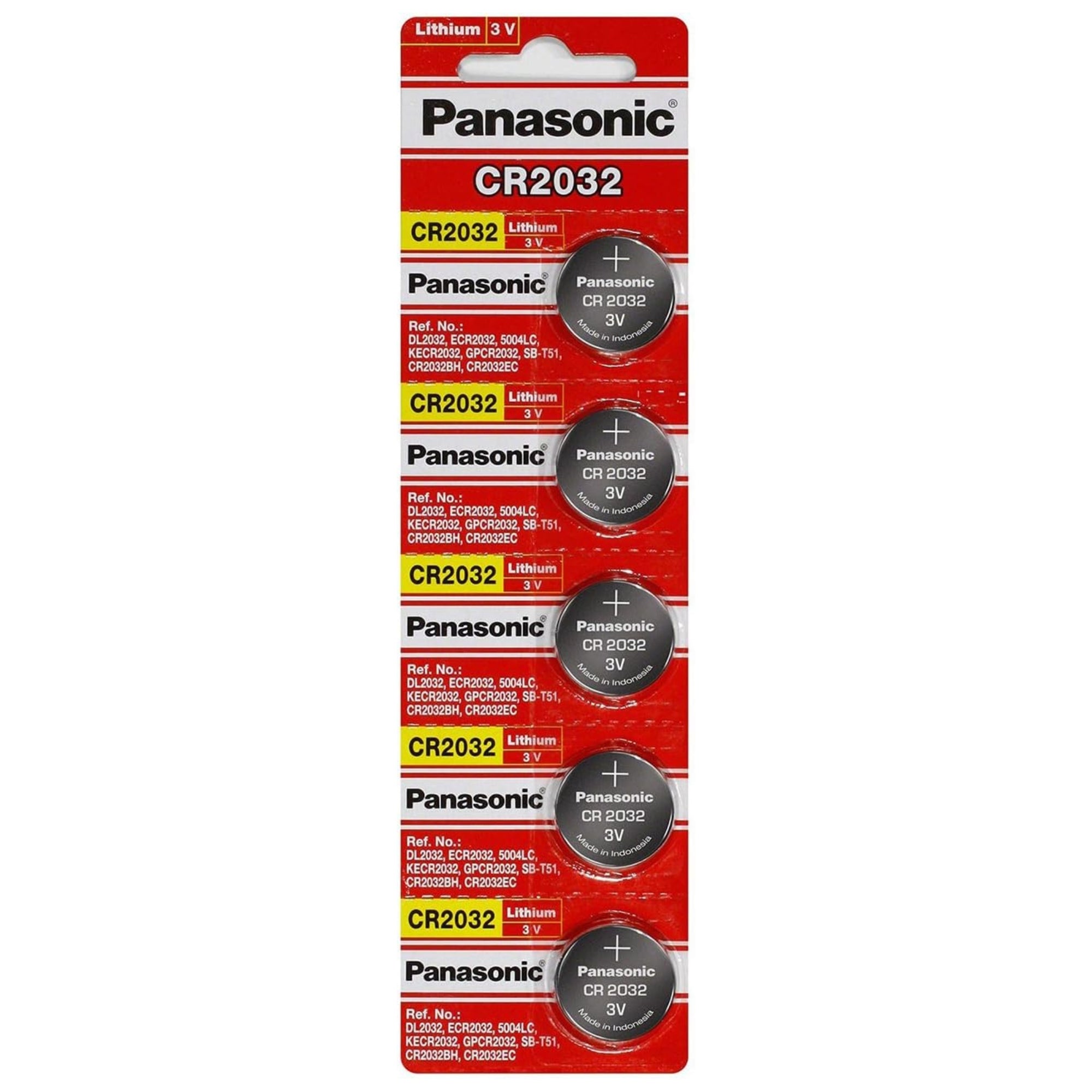 5 x Panasonic 2032 Batteries, 3V Lithium CR2032