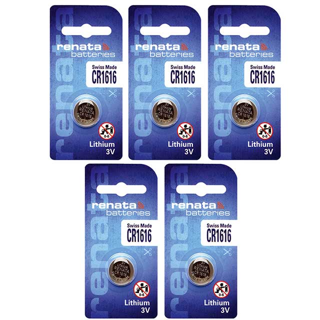 5 x Renata 1616 Batteries, 3V Lithium CR1616