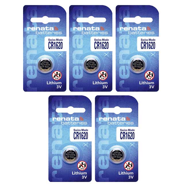 5 x Renata 1620 Batteries, 3V Lithium CR1620