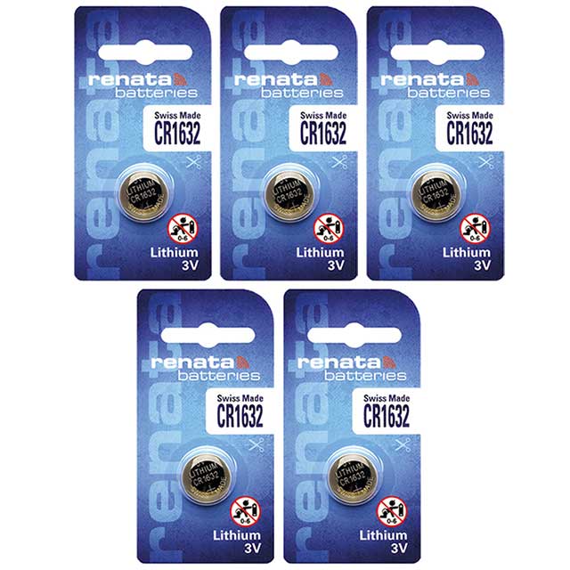5 x Renata 1632 Batteries, 3V Lithium CR1632