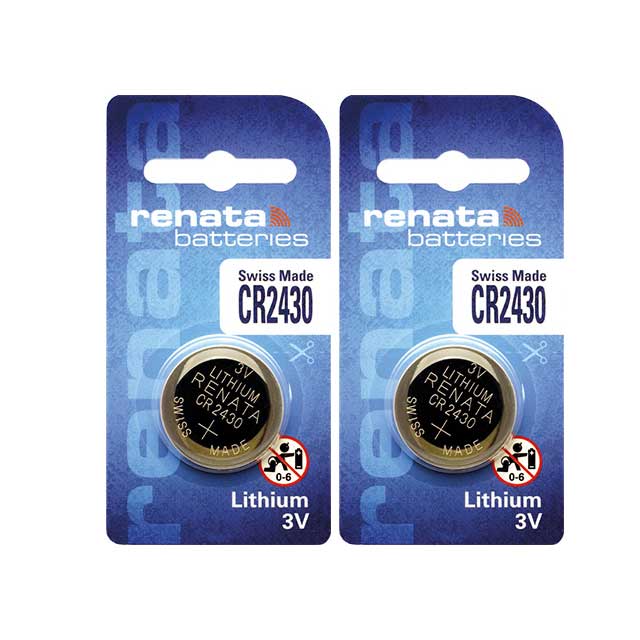 2 x Renata 2430 Lithium 3 volt Batteries, equivalent CR2430 3v