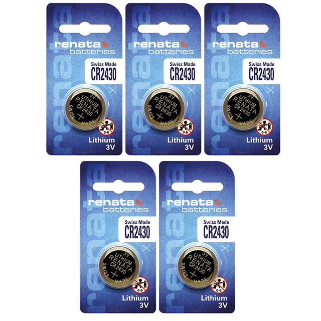 5 x Renata 2430 Lithium 3 volt Batteries, equivalent CR2430 3v