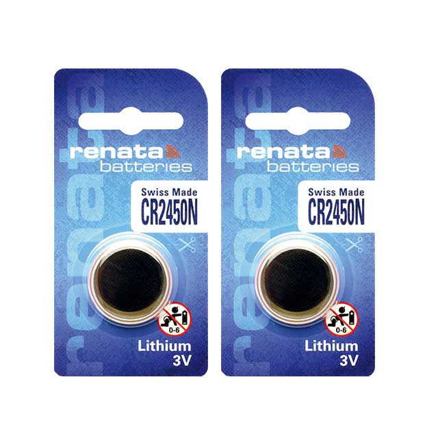 2 x Renata 2450 Lithium 3 volt Batteries, equivalent CR2450 3v
