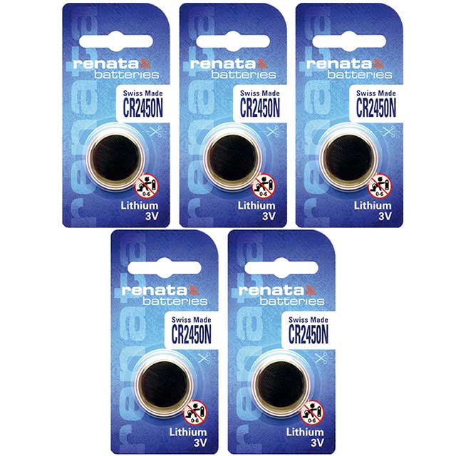 5 x Renata 2450 Lithium 3 volt Batteries, equivalent CR2450 3v