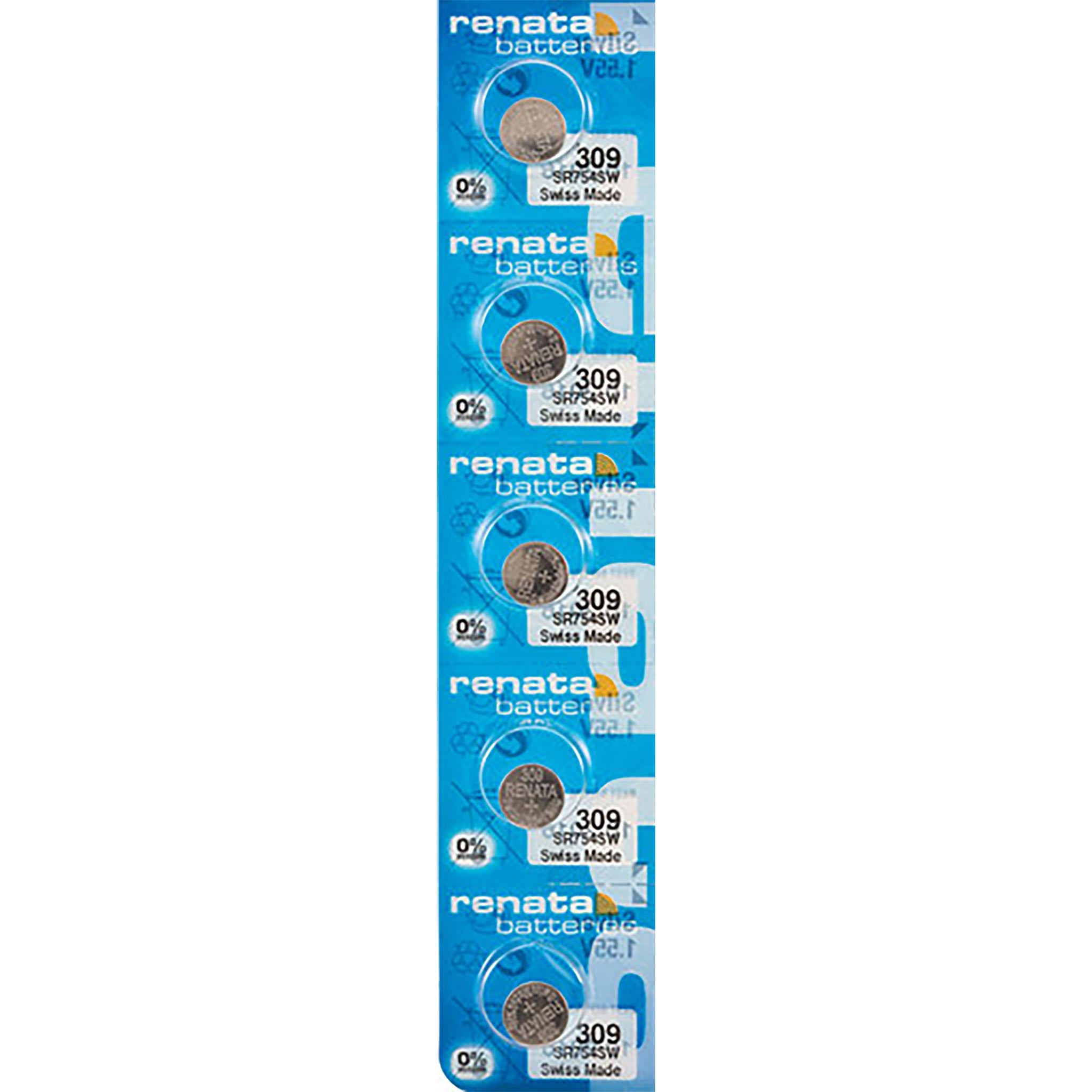 5 x Renata 309 Watch Batteries, 0% MERCURY equivalent SR754SW