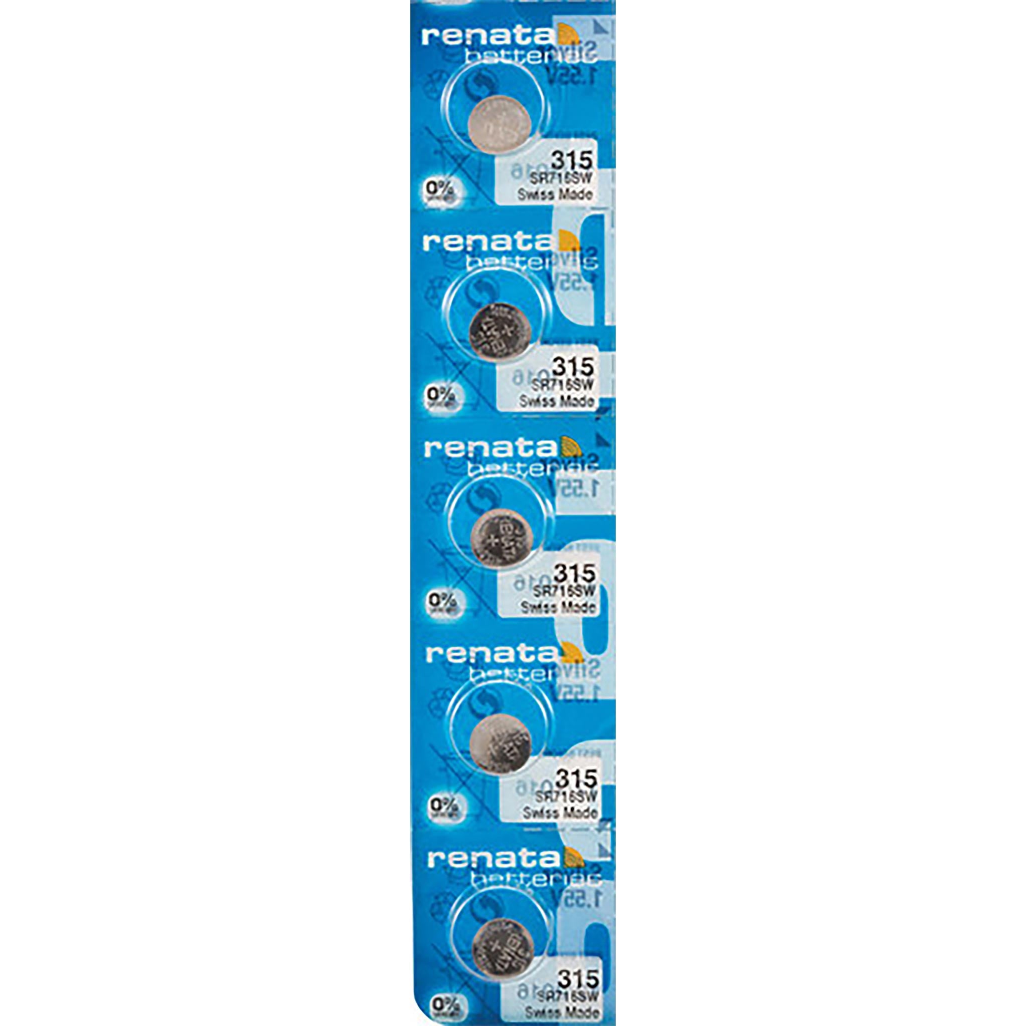5 x Renata 315 Watch Batteries, 1.55V, 0% MERCURY equivalent SR716SW