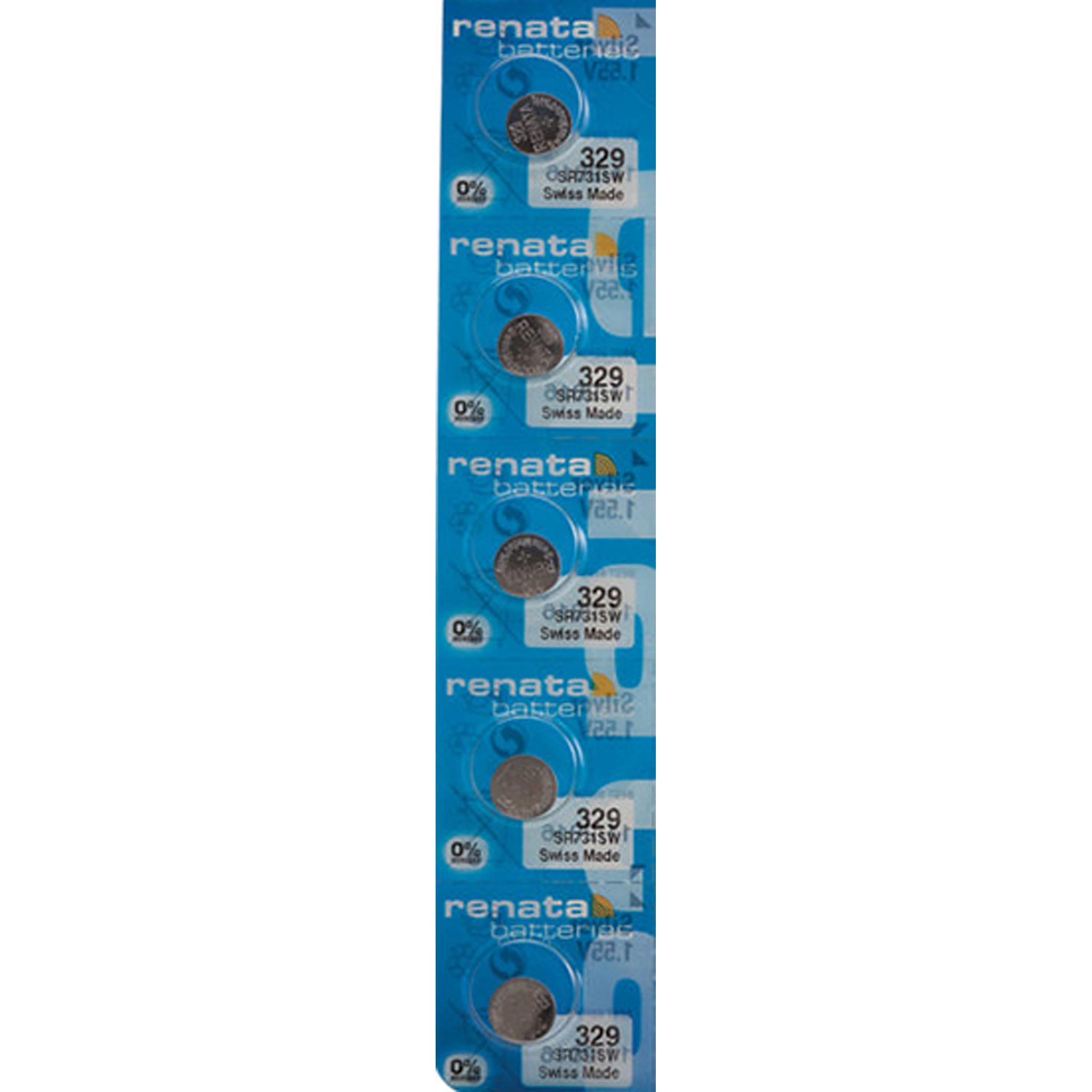 5 x Renata 329 Watch Batteries, 1.55V, 0% MERCURY equivalent SR731SW, 731