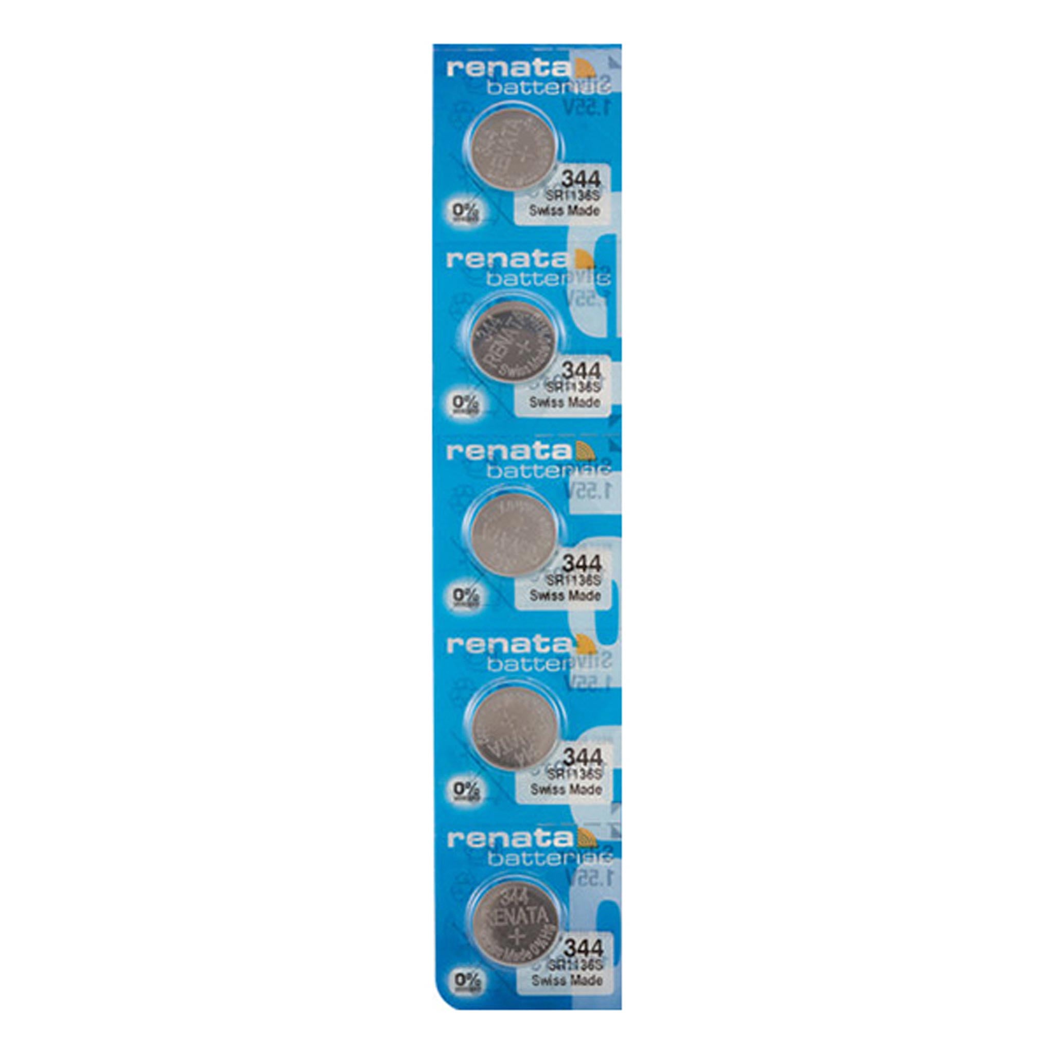 5 x Renata 344 Watch Batteries, 1.55V, 0% MERCURY equivalent SR1136SW, 1136, 350