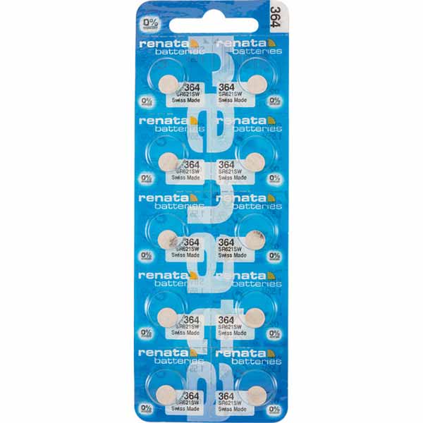10 x Renata 364 Watch Batteries, 0% MERCURY equivalent SR621SW