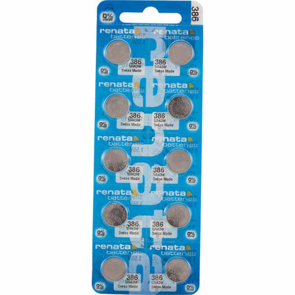 10 x Renata 386 Watch Batteries, 0% MERCURY equivalent SR43W