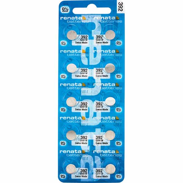 10 x Renata 392 Watch Batteries, 0% MERCURY equivalent SR41W