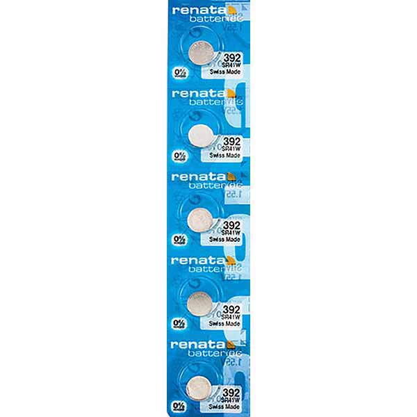 5 x Renata 392 Watch Batteries, 1.55V, 0% MERCURY equivalent SR41W, 41, 384