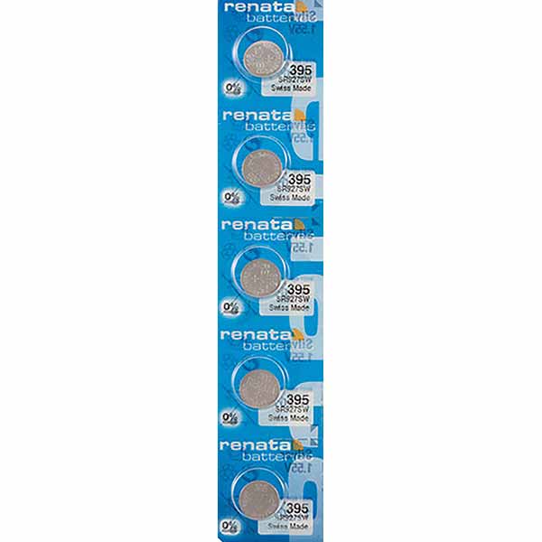 5 x Renata 395 Watch Batteries, 1.55V, 0% MERCURY equivalent SR927W, 399, SR927SW