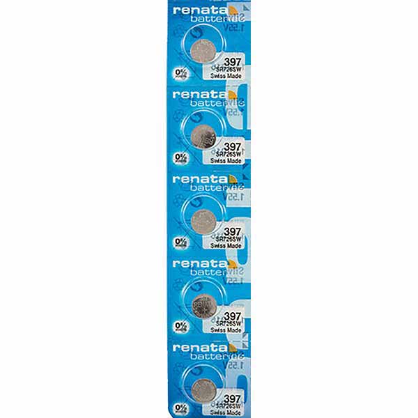 5 x Renata 397 Watch Batteries, 1.55V, 0% MERCURY equivalent SR726SW, 396, SR726W