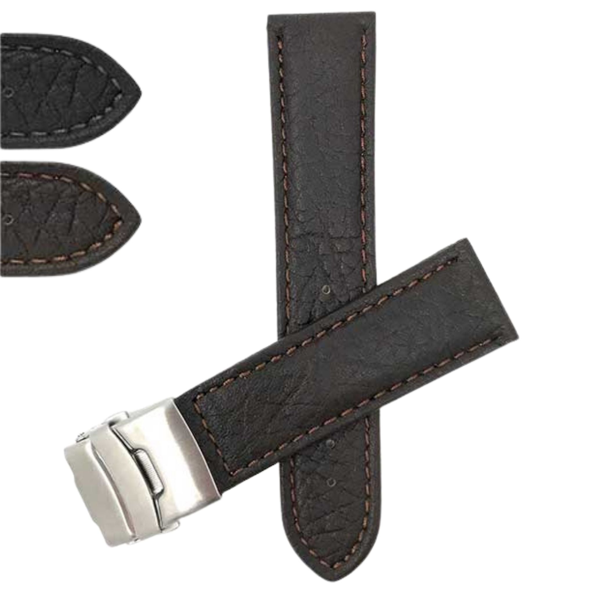 Bandini Mens Leather Watch Band with Deployment Clasp - 18mm to 24mm
