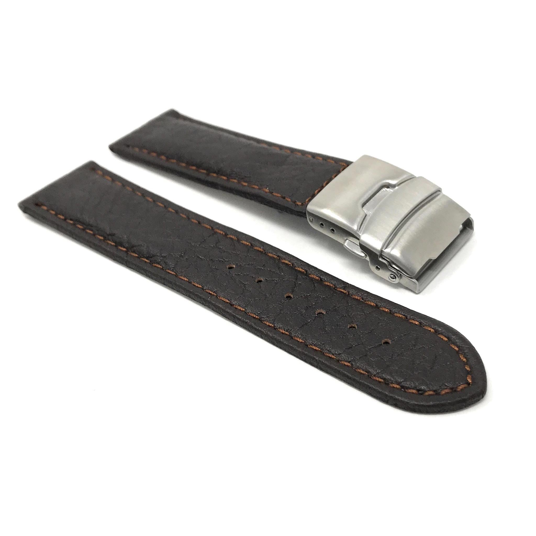 Bandini Mens Leather Watch Band with Deployment Clasp - 18mm to 24mm