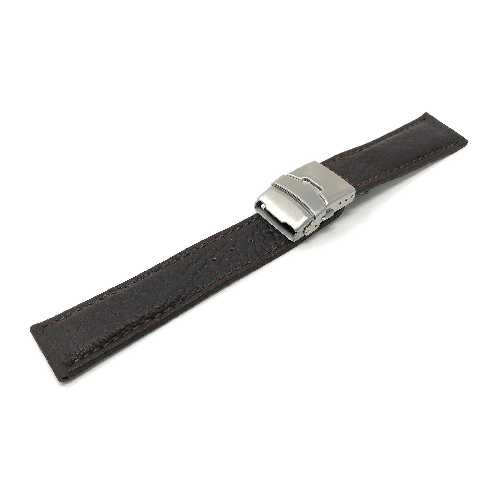 Bandini Mens Leather Watch Band with Deployment Clasp - 18mm to 24mm