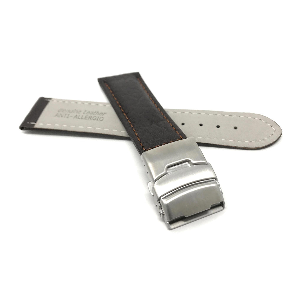 Bandini Mens Leather Watch Band with Deployment Clasp - 18mm to 24mm