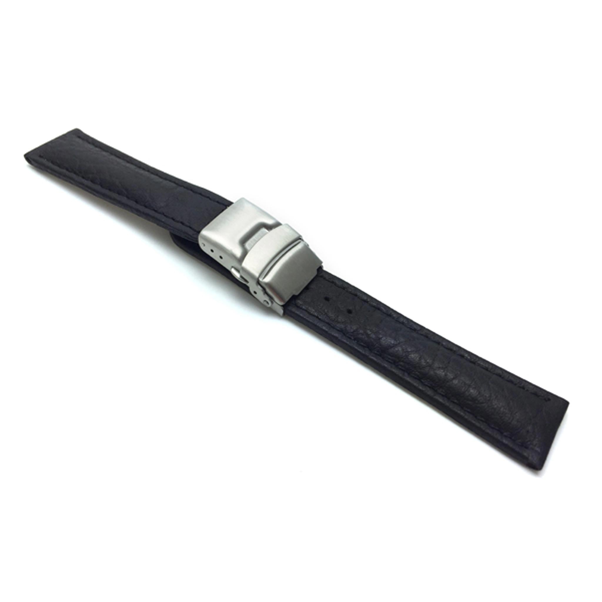 Bandini Mens Leather Watch Band with Deployment Clasp - 18mm to 24mm