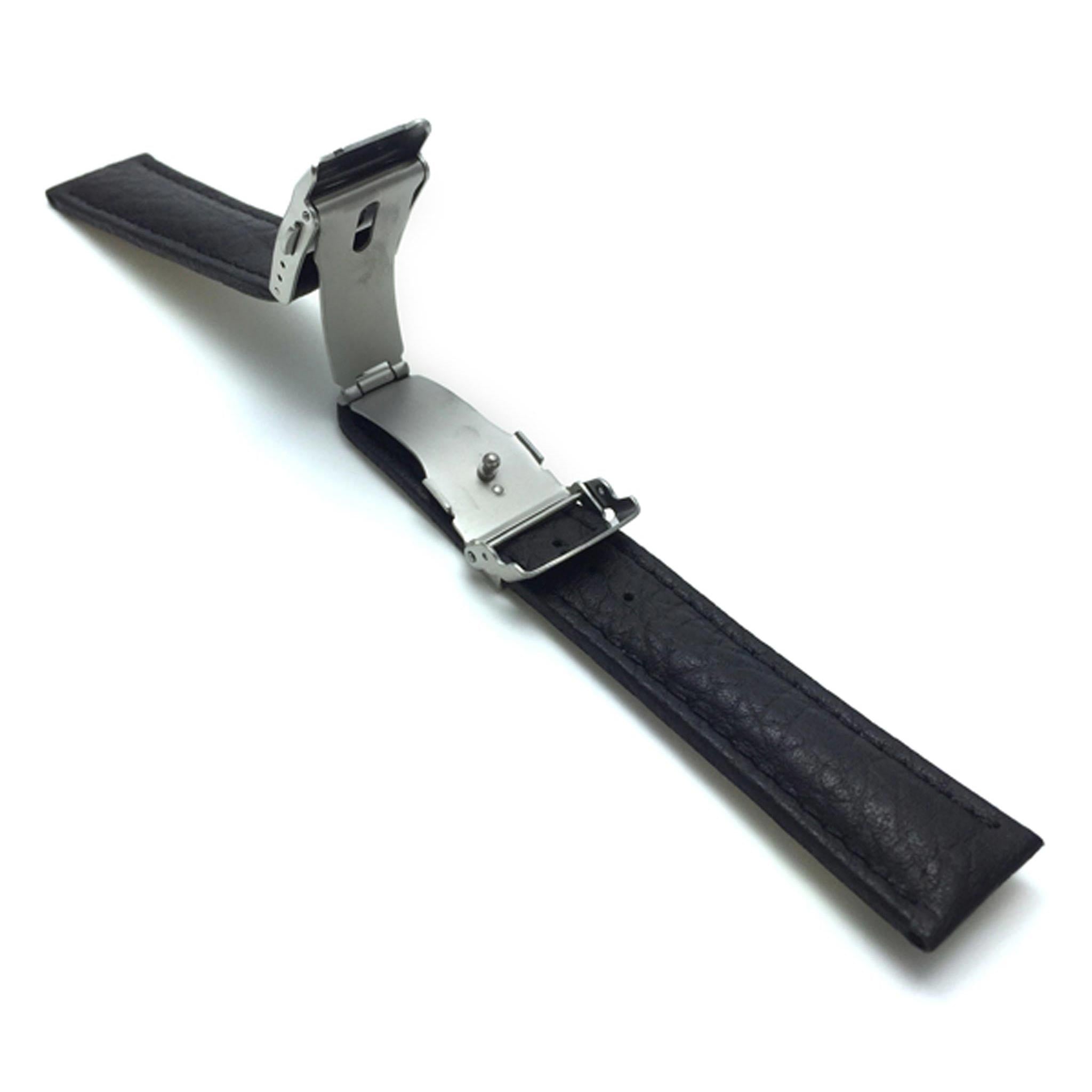 Bandini Mens Leather Watch Band with Deployment Clasp - 18mm to 24mm