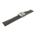 Bandini Mens Leather Watch Band with Deployment Clasp, White Stitch - 18mm to 24mm