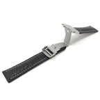 Bandini Mens Leather Watch Band with Deployment Clasp, White Stitch - 18mm to 24mm