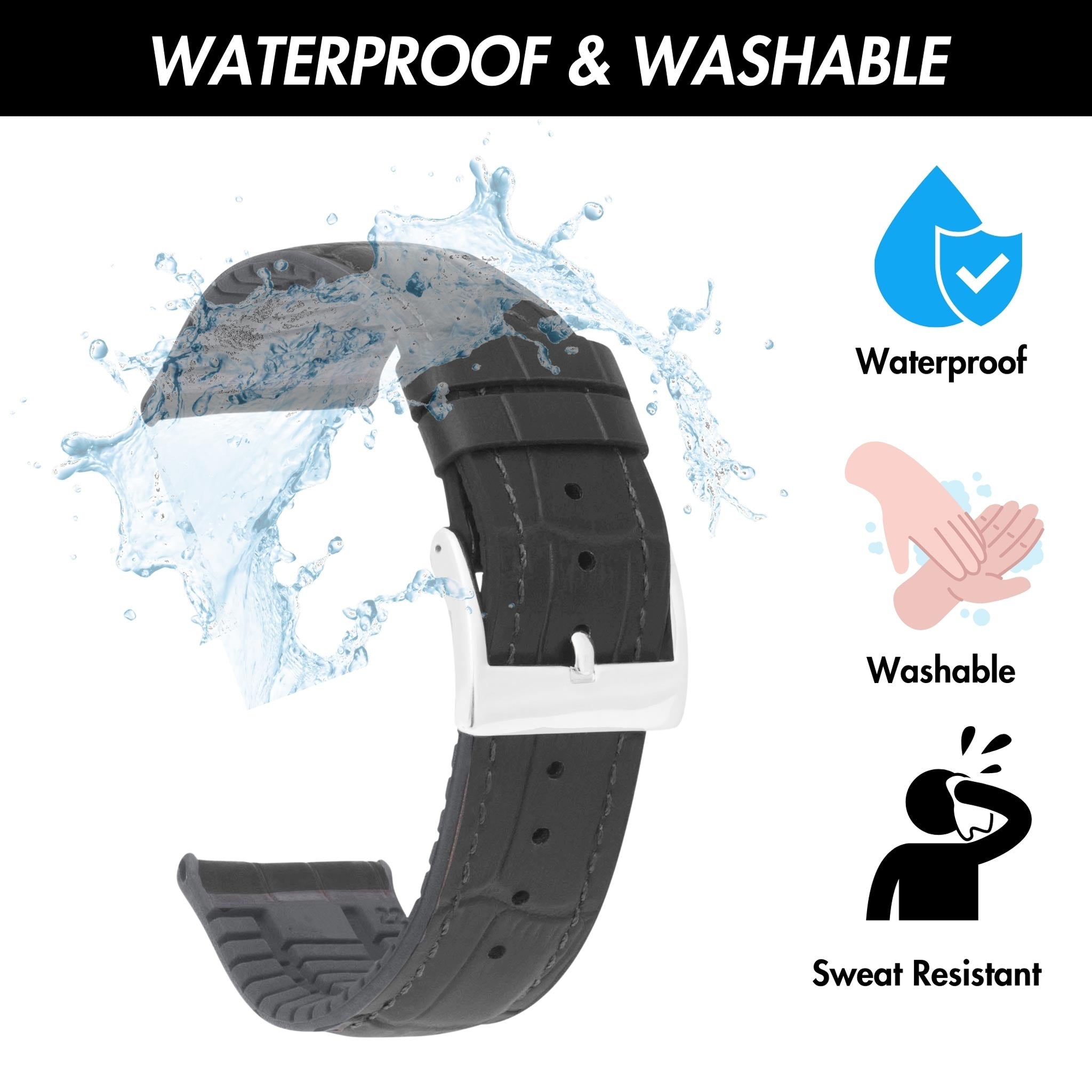 Bandini Hybrid Leather Alligator Pattern Watch Band, Rubber Lining – 20mm 22mm