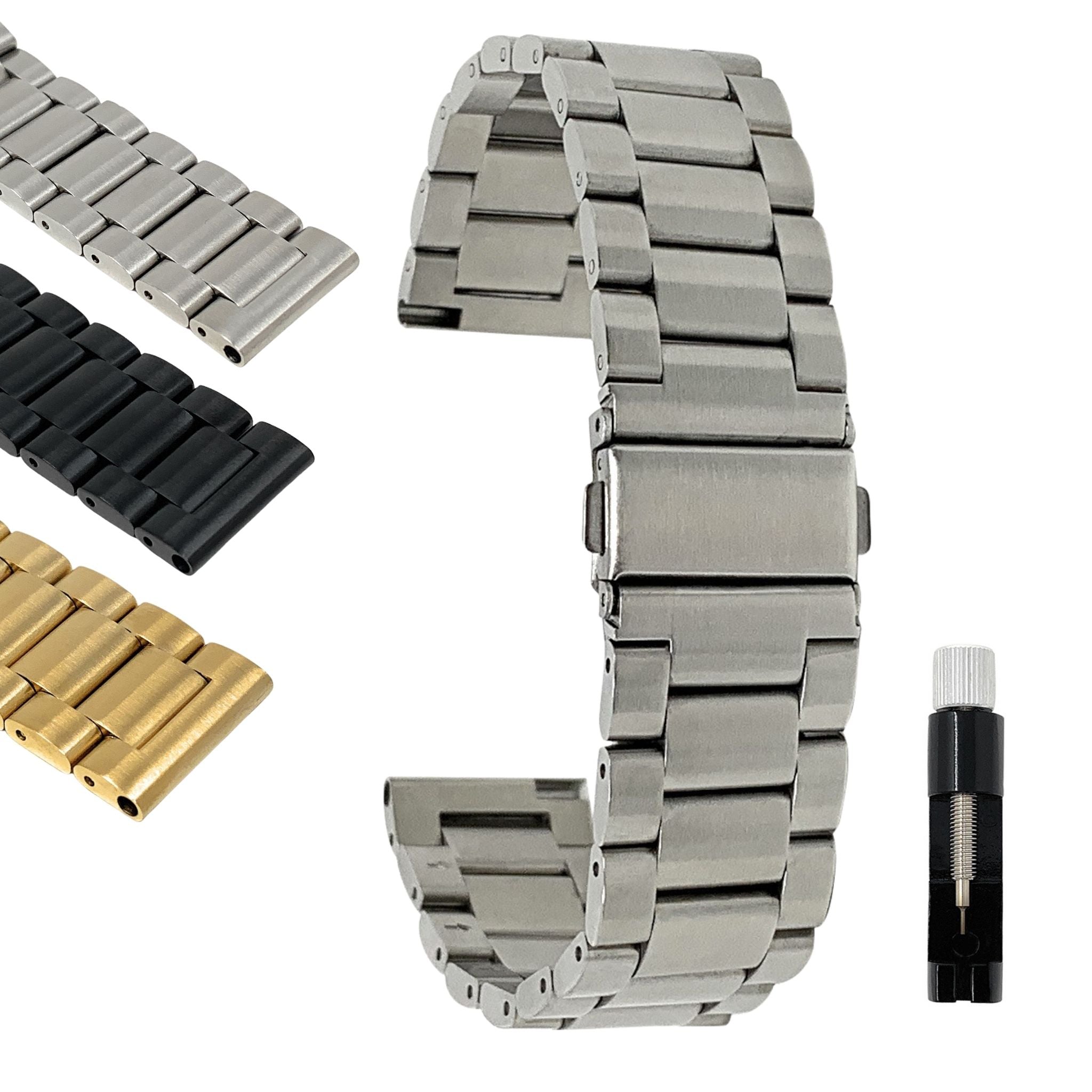 Bandini Mens Metal Watch Band, Silver, Gold, Black - 18mm, 20mm, 22mm, 23mm