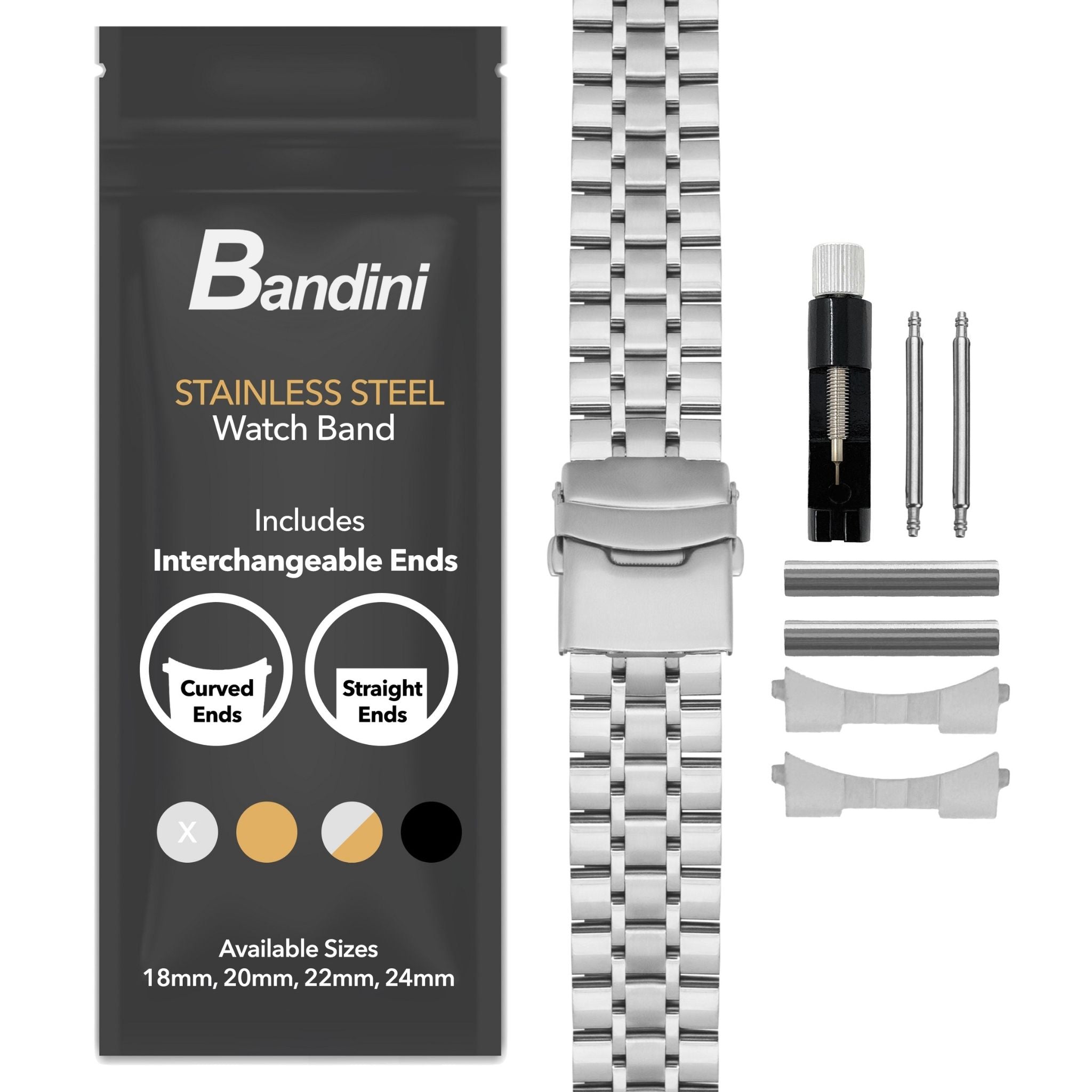 Bandini Mens Metal Stainless Steel Watch Band - 18mm, 20mm, 22mm